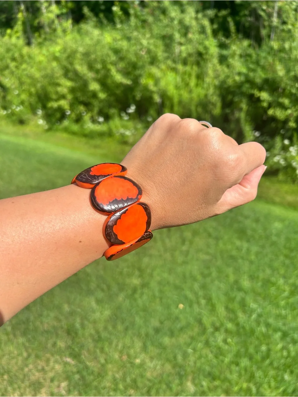 Chunky Orange Bracelet Tagua Nut Vegetable  Ivory
